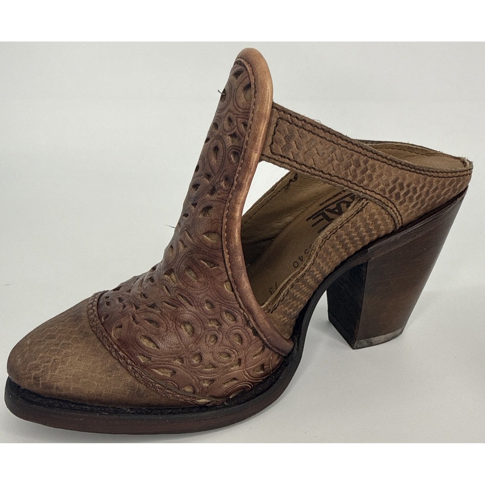 Corral Mule Heels Women 6M Brown Tooled Leather Western Slip On - Picture 11 of 12